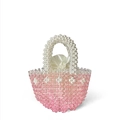 Pink gradient beaded handbag with white pearl handle and satin drawstring pouch - Pink