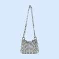 Detail of silver handmade chainmail shoulder bag with metallic sequins and crossbody chain - Silver