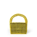 Handmade bright yellow beaded handbag with black lining and geometric woven texture - Yellow
