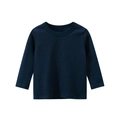 Classic navy blue long-sleeved cotton T-shirt for boys with a reinforced crew neck - Royal Blue
