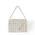 Elegant white handmade beaded faux pearl handbag with top handle for wedding occasions - White