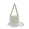 Handmade cream pearl crossbody phone bag with gold metal handle and bead strap - White