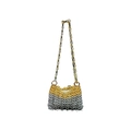 Macro detail of handmade metallic sequin bag featuring gold and silver chainmail design - Gold and Silver