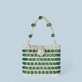 Exquisite handmade beaded handbag with white pearls and green faceted crystals in stripes - Emerald Green