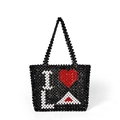 Bolso de cuentas hecho a mano en negro con diseño I heart LA y asas dobles - Negro
