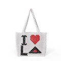 Bolso de cuentas hecho a mano en blanco con patrón de corazón I LOVE LA en rojo - Blanco