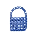 Handmade navy blue beaded handbag featuring a geometric woven mesh and beaded handle - Royal Blue