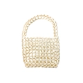 Handmade cream woven beaded handbag with smooth resin beads and top handle design - Off White