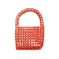 Handmade woven orange coral bead handbag with vintage wooden-style texture and handle - Orange