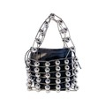 Detail of silver metallic cage handbag with spherical beads and black drawstring pouch - Silver