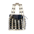 Detail of gold metal lattice handbag with silver beads and black leather drawstring pouch - Gold with Silver Beads (Multicolor)