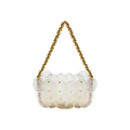 Handmade beaded handbag with translucent white acrylic sequins and gold chain handle - Clear