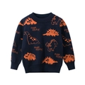 Maglione in maglia blu scuro per bambini con dinosauri arancioni e scritta Roar - 90cm / Blu Reale