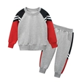 Kids' cotton tracksuit set featuring grey and red raglan sleeve sweatshirt and joggers - 90cm / Heather Grey