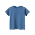 Classic kids short sleeve round neck t-shirt in solid Morandi blue cotton fabric - Army Blue