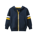 Dark blue hooded zip-up sweatshirt for boys with yellow zipper and striped sleeve cuffs - 90cm / Tops / 3632 Royal Blue