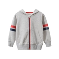 Kids grey hooded zip-up sweatshirt with red and navy stripes and front zipper - 90cm / Tops / 3632 Heather Gray