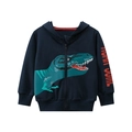 Dark blue toddler hoodie with dinosaur print, zip-up front and ribbed cuffs on white back - 90cm / Royal Blue