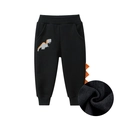 Jungen Jogginghose mit Fleecefutter, orangen 3D-Dinosägen und grauer Stickerei - 90 / Schwarz