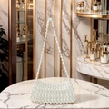 Elegant handmade faux pearl beaded shoulder bag in creamy white finish for evening wear - White
