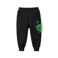 Schwarze Kinder-Jogginghose mit grünem Dinosaurier-Aufnäher und elastischem Rippbündchen - Schwarz / 90cm