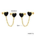 Dettaglio orecchini a cuore dorati con smalto nero e catena a croce lunga 3 cm - Stile Cuore Nero (EA5B780BG)