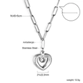 Detail of stainless steel heart pendant and paperclip chain with dimensions 21x22.3mm - Textured Three-Dimensional Heart Silver Style (NE2B3301S)