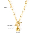 Detail of 45cm gold-plated paperclip chain with 12mm ball pendant and toggle clasp - Metal Ball Pendant T-Bar Gold Style (NE248501G)