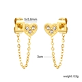 Gouden hart oorknopjes met kleine zirkonia en drie centimeter fijne schakelkettingen - Drie Diamanten Gouden Hart Stijl (EA5C000AG)