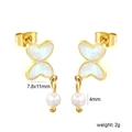 Detail view of gold butterfly pearl earrings with dimensions 7.8x11mm and 4mm pearls - White Mother of Pearl Texture (EA5A030AG)