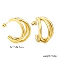 Boucles d'oreilles clous triples en forme de C en acier inoxydable doré 18 carats - Créoles en C à Trois Couches Dorées (EA598601G)