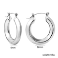 Détails des boucles d'oreilles créoles en C argentées, diamètre 32mm et largeur 6mm - Créoles Minimalistes Épaisses Argentées (EA324501S)