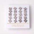 Detailed set of 20 pieces four-leaf flower studs in 316L stainless steel and zircon - Steel Color Flower Style With Zirconia (EA100502S)