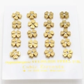 Set of 10 pairs of 316L stainless steel gold four-leaf clover earrings with cubic zirconia - Gold Color Clover Style With Zirconia (EA100402G)
