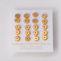 Golden flower earrings in 316L stainless steel with cubic zirconia on white card - Gold Color Gear Flower Style (EA104201G)