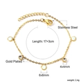 Détail du bracelet en acier doré avec breloques opale et zircon et dimensions précises - Rond (BR26220AG)
