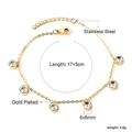 Detailed view of gold plated stainless steel bracelet with five round cubic zirconia charms - Gold Chain Large White Round Zirconia Style (BR26300AG)