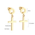 Détail de boucles d'oreilles croix en acier inoxydable doré avec dimensions précises - Croix Dorée