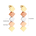 Macro view of geometric fringe earrings with brushed stainless steel finish and layered design - Five-layer Square Piece Tricolor (EA527801M)