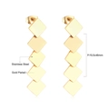 Detail view of gold-plated geometric square tassel earrings with 10.5x46mm dimensions - Five-layer Square Piece Bright Gold (EA527801K)