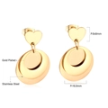 Detail of gold plated stainless steel heart studs with double circle drop earrings - Heart Double Circle Gold (EA529001G)
