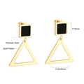 Detail of gold plated stainless steel earrings showing square and triangle dimensions - Square Hollow Triangle Gold (EA52940BG)