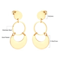 Détails des dimensions des boucles d'oreilles géométriques en acier doré poli - Pendentif Croissant Éventail Or