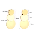 Macro detail of triple disc gold plated stainless steel drop earrings with dimensions - Triple Solid Round Disc Gold (EA545101G)