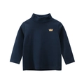 Boys navy long sleeve turtleneck shirt featuring gold crown embroidery on smooth cotton - 90cm / Royal Blue
