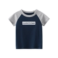 Boys short sleeve raglan t-shirt in navy and grey with HANDSOME print design - Navy Body / Gray Sleeve / 90cm