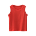 Solid red sleeveless cotton tank top for kids featuring a classic ribbed crew neck - 90cm / Red