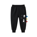Kids black jogger pants with 3D colorful dinosaur spine details and soft knit fabric - Size 90 / Black