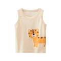 Ärmelloses Kinder-Sommer-Baumwoll-Unterhemd in Hellbeige mit süßem gelbem Tigermuster - 90cm / Aprikose (Tiger)
