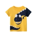 Kids yellow short sleeve T-shirt with navy cartoon dinosaur print and contrast sleeve - 90cm / Gold